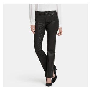 NYDJ Marilyn Straight Black Coated Lift Tuck Jeans Womens Size 14P faux leather